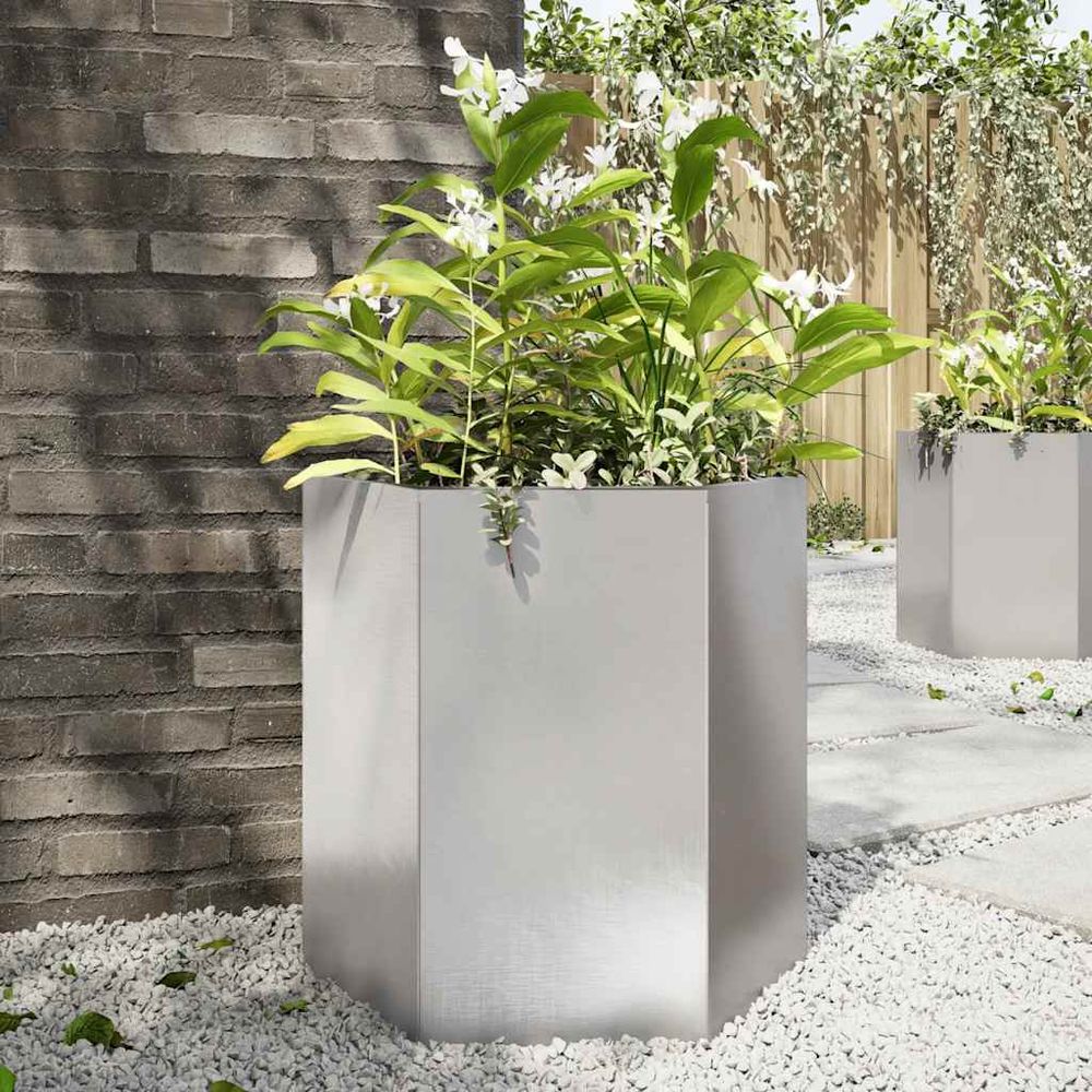 Jardinière hexagonale acier inox potager surélevé pour jardin 46cm