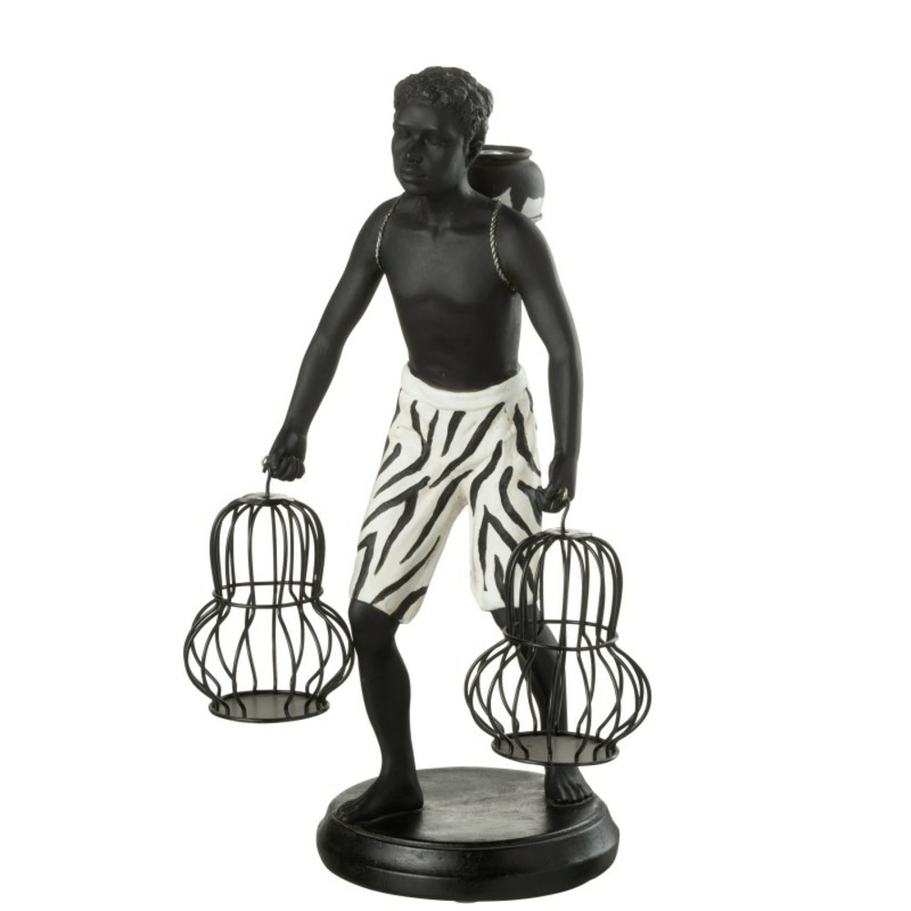 Figurine ethnique avec 2 paniers en synthétique blanche 22x17x37 cm