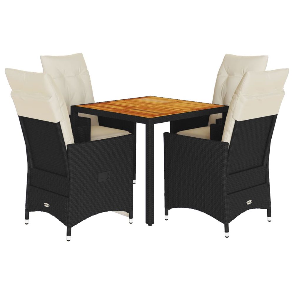 Ensemble à manger de jardin coussins 5pcs noir résine tressée
