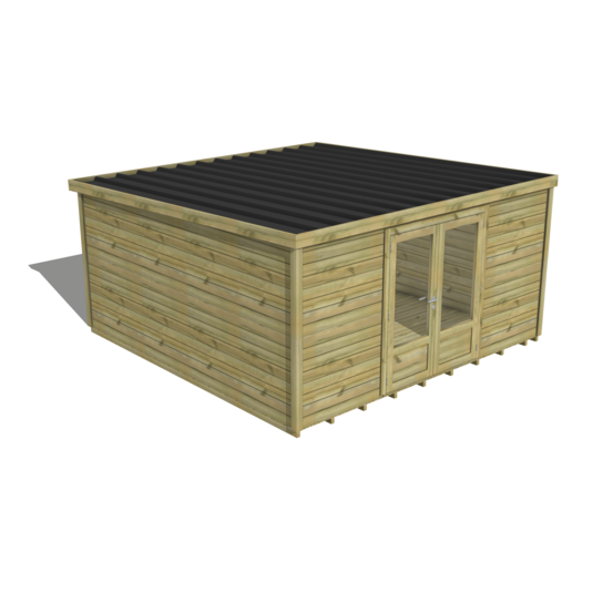 Abri de jardin bois pin traité autoclave 27mm - essentiel - 4,34x4,34m / 19m2 - bac acier - plancher bois