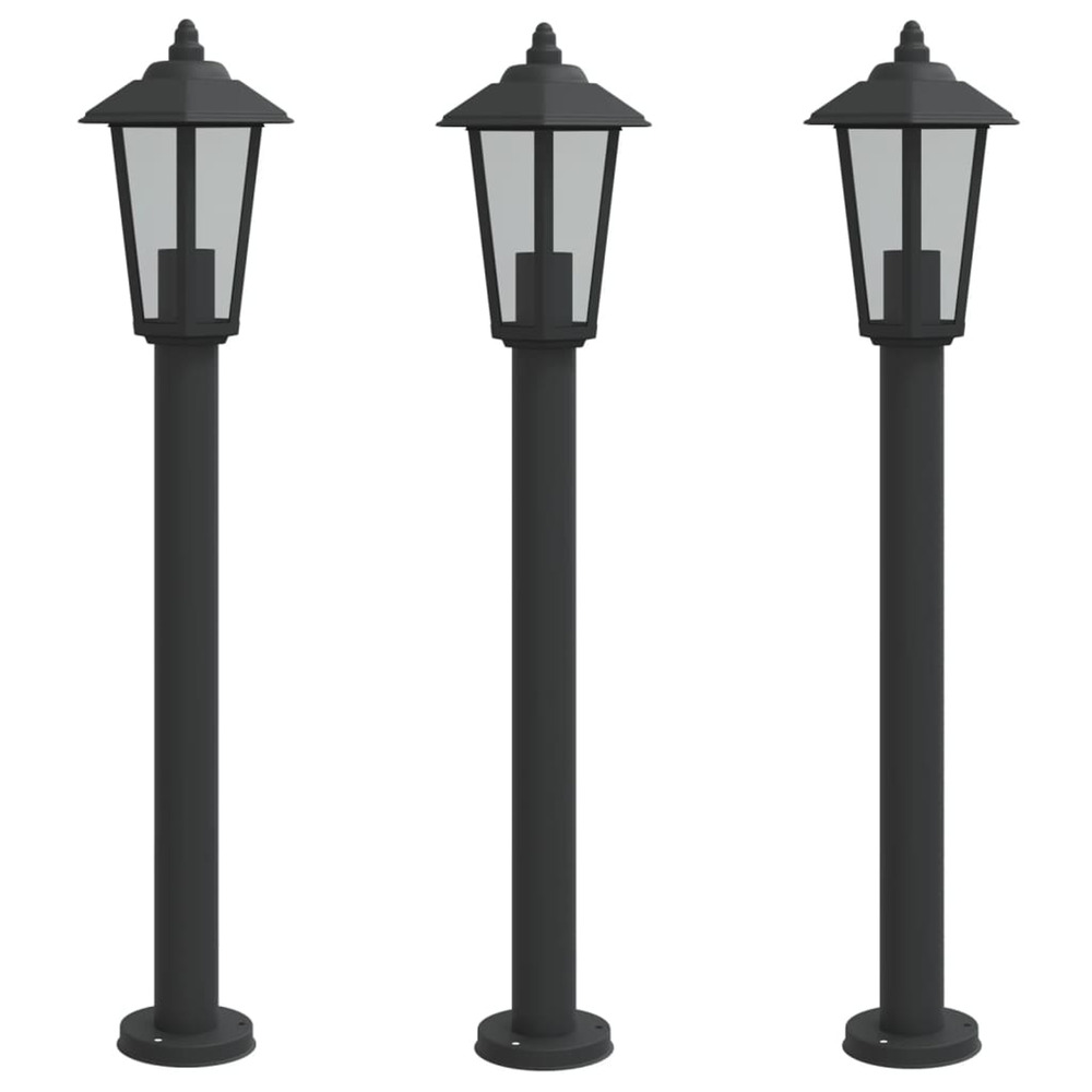 Lampadaires d'extérieur 3 pcs noir 80 cm acier inoxydable