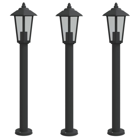 Lampadaires d'extérieur 3 pcs noir 80 cm acier inoxydable