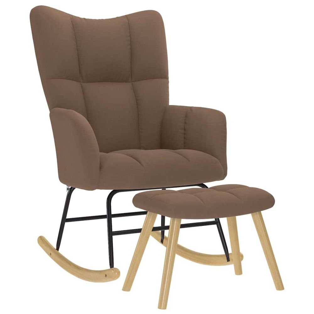Chaise à bascule avec repose-pied marron tissu
