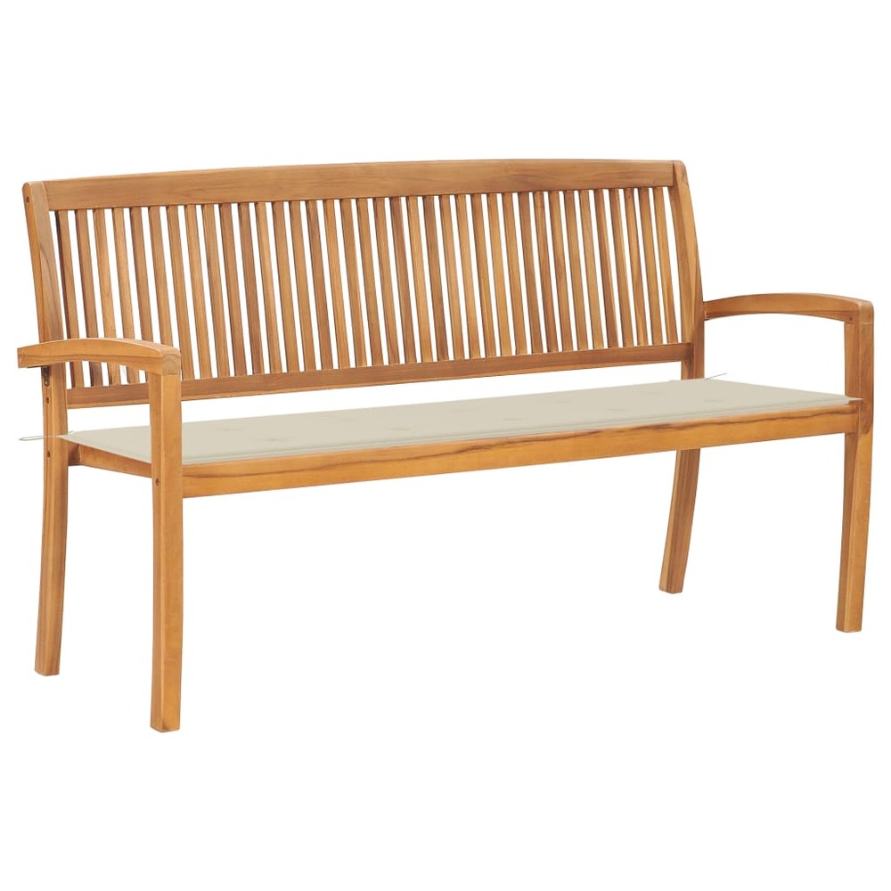 Banc de jardin meuble de patio d'extérieur terrasse empilable et coussin 159 cm bois de teck massif