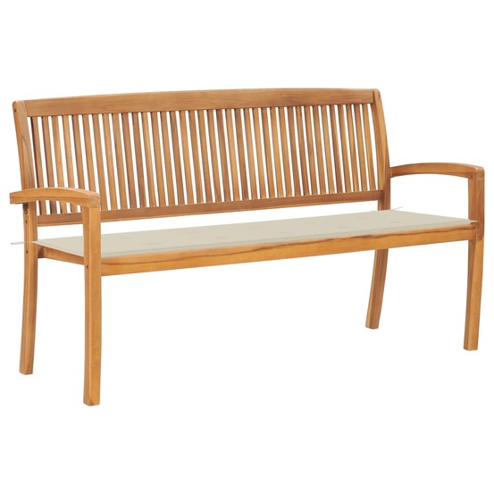 Banc de jardin meuble de patio d'extérieur terrasse empilable et coussin 159 cm bois de teck massif