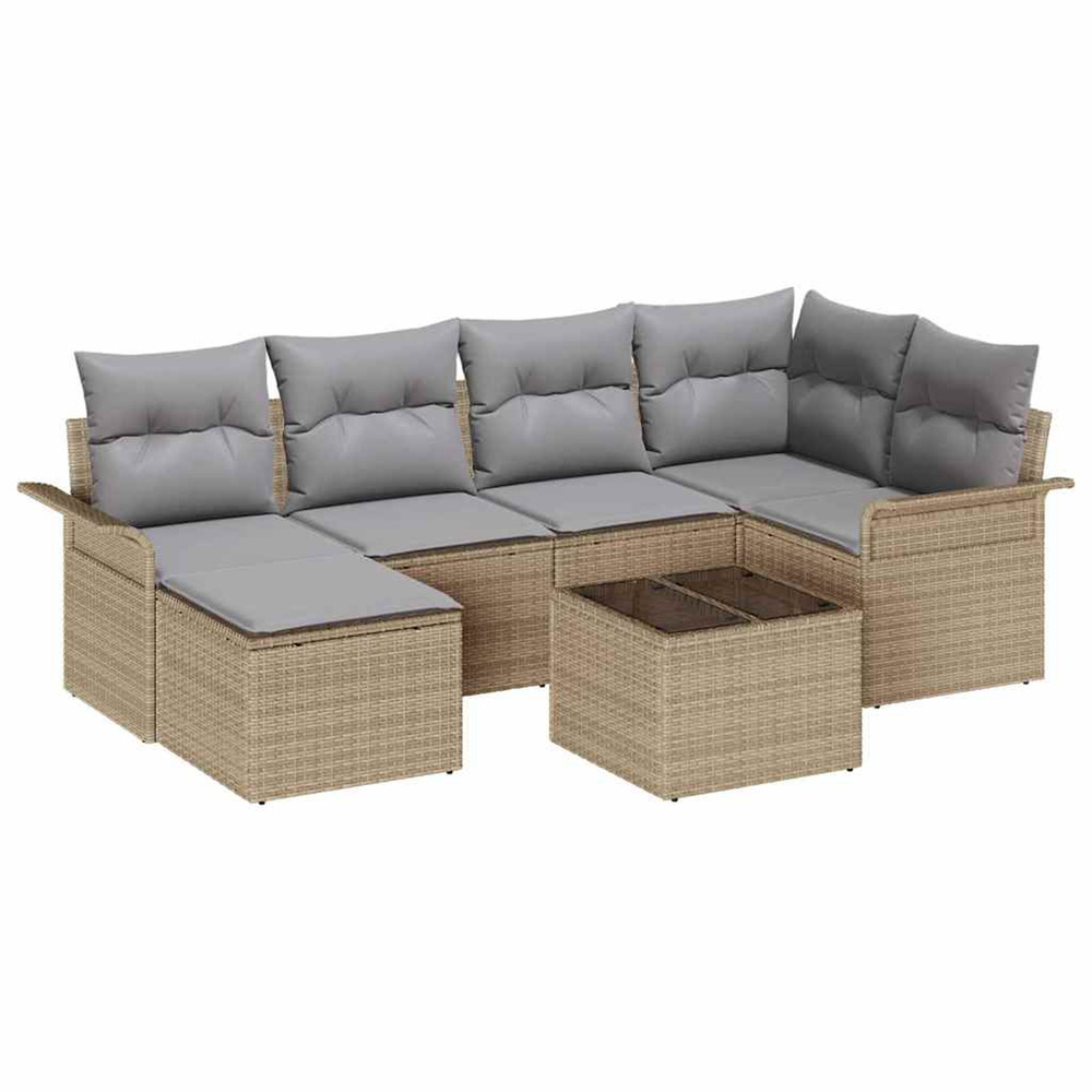 Ensemble de canapé de jardin 7 pcs beige poly rotin