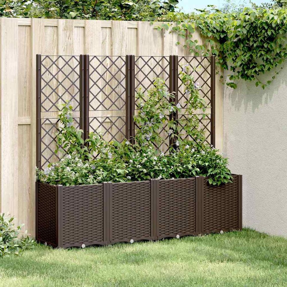 Jardinière avec treillis modulable pour plantes grimpantes aspect rotin 160x40x140 cm marron