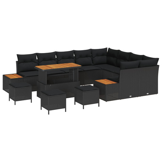 Ensemble de canapé de jardin 13 pcs noir poly rotin