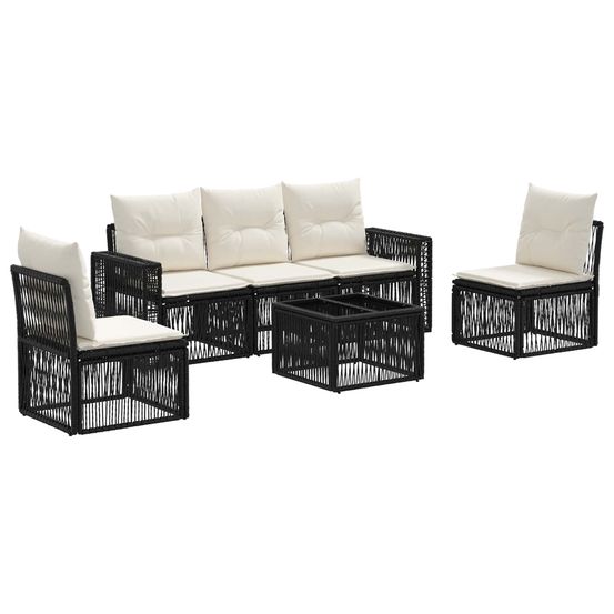 Ensemble de canapé de jardin 6 pc noir et blanc crème polyrotin