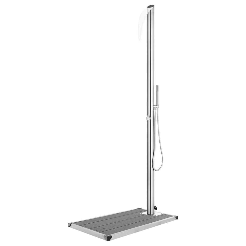 Douche de jardin avec base gris 225 cm acier inoxydable