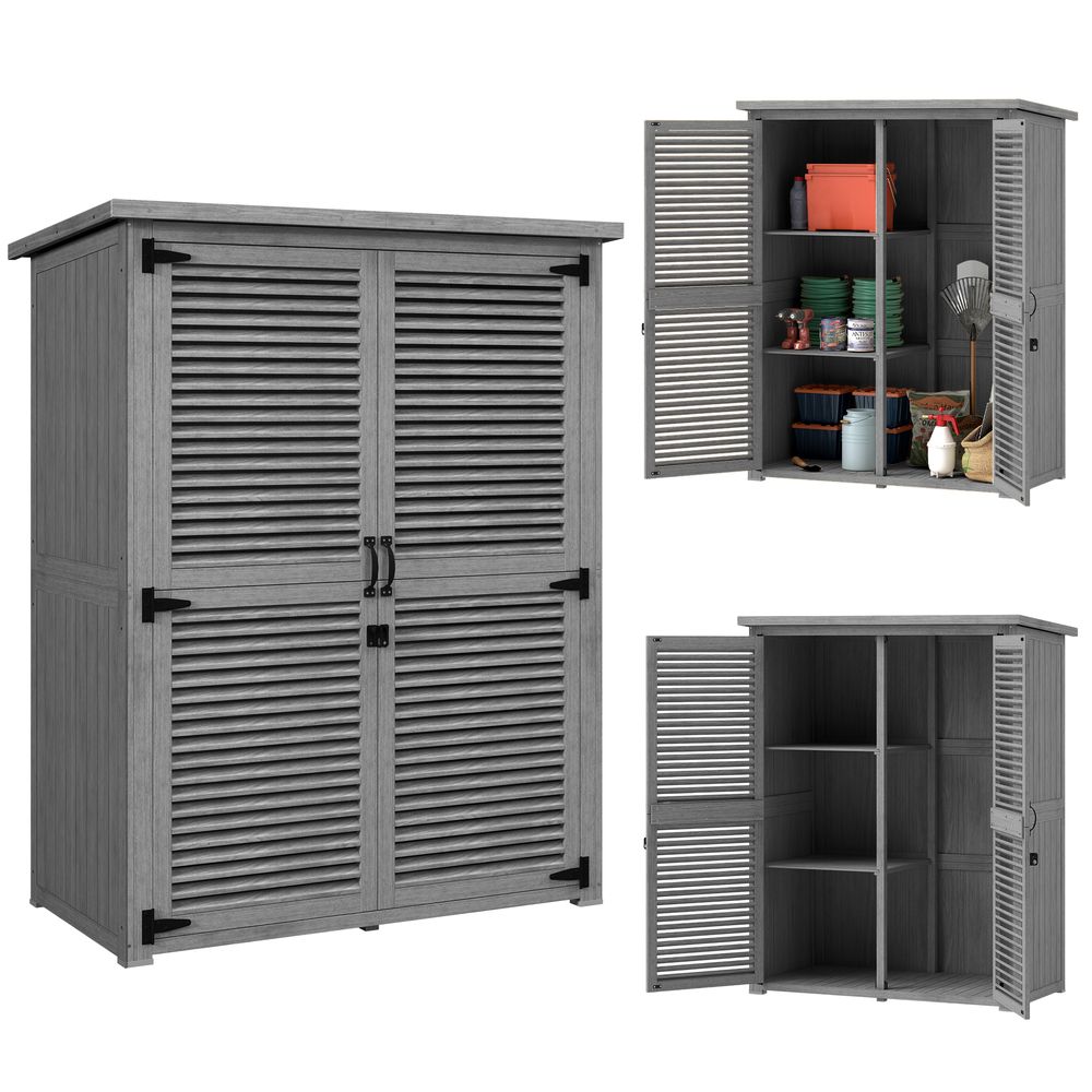 Armoire de jardin bois de sapin 127x65x168 cm grise rangement outils 2 portes persiennes - comfortxl outdoor living