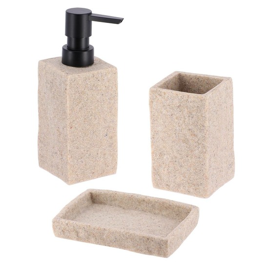 Set gobelet distributeur a savon et porte savon polyresine effet pierre - naturel