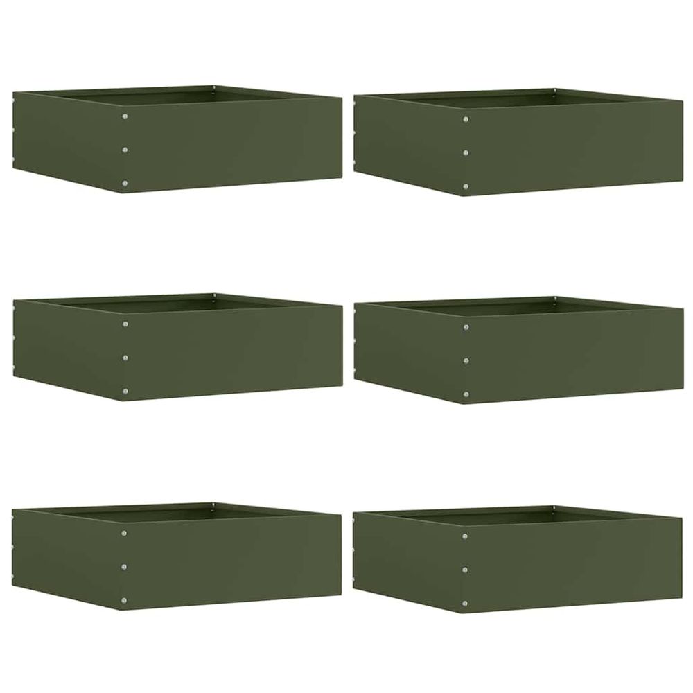 Bordure carrée acier pour extérieur création massifs 40x40cm vert olive 6pcs
