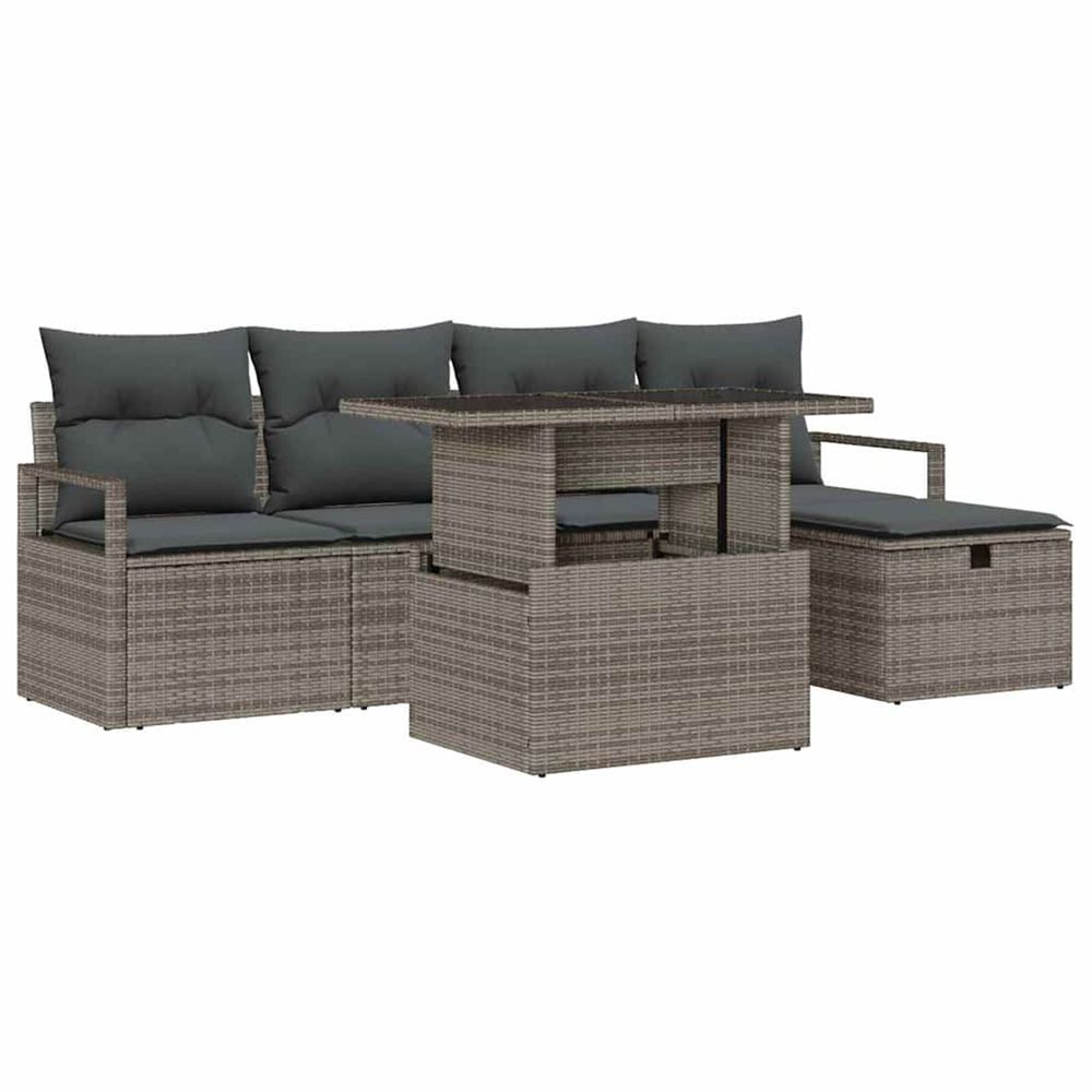 Ensemble de canapé de jardin 6 pc gris polyrotin