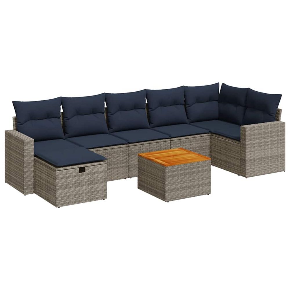 Salon de jardin 8 pcs avec coussins gris résine tressée