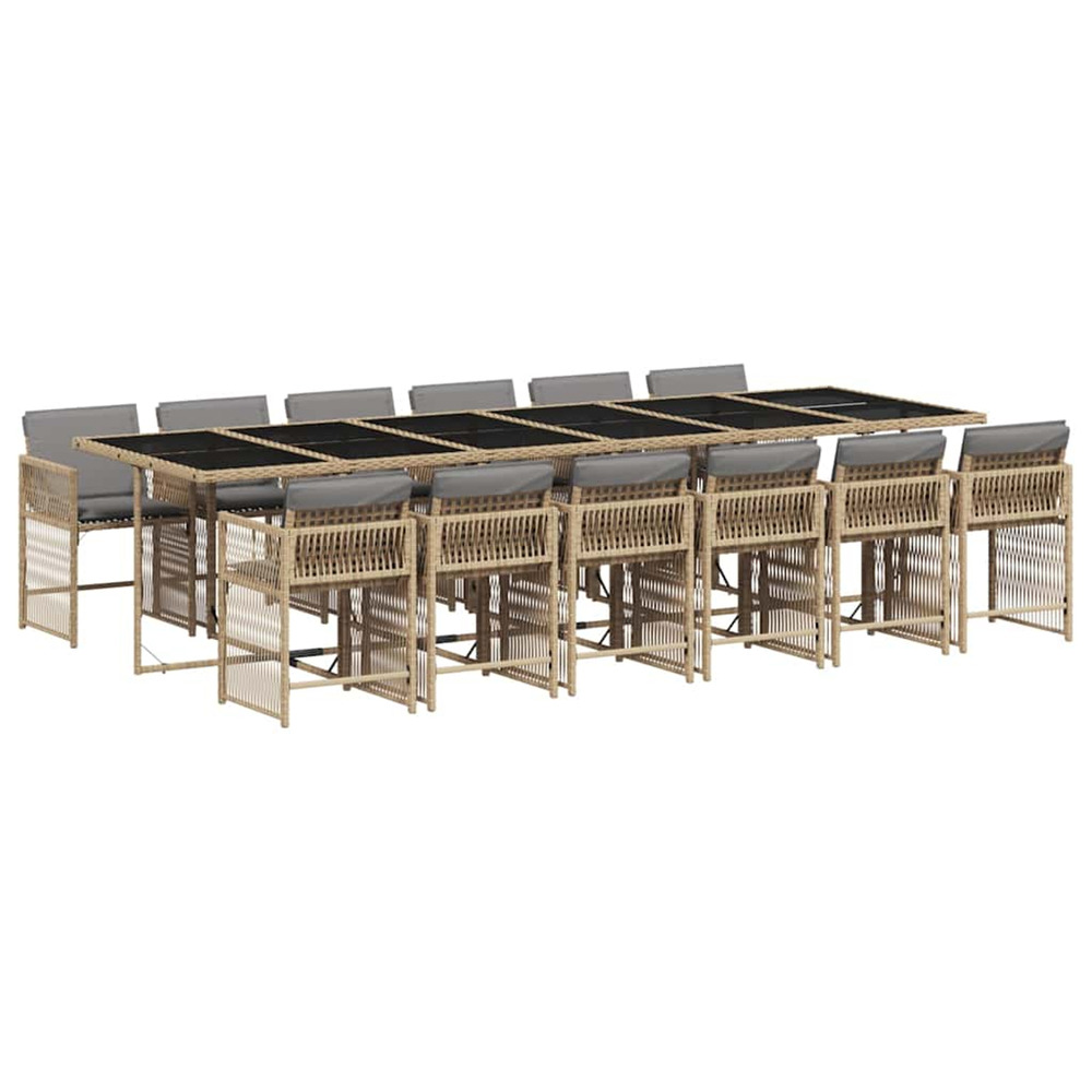 Ensemble à manger de jardin coussins 13 pcs mélange beige rotin