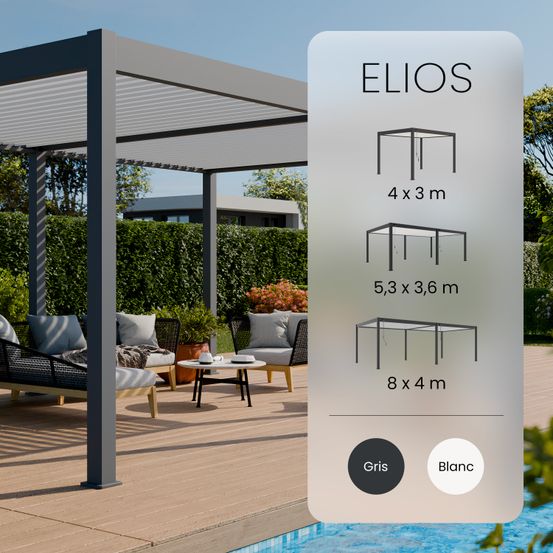 Pergola bioclimatique aluminium autoportee 19 m² - 3,6x5,3m - gris - eclipse - lames orientables de 0 à 120 degrés