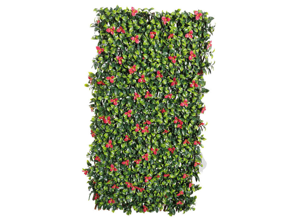 Treillis extensible en osier avec feuillage - bougainvilliers - 100 x 200 cm