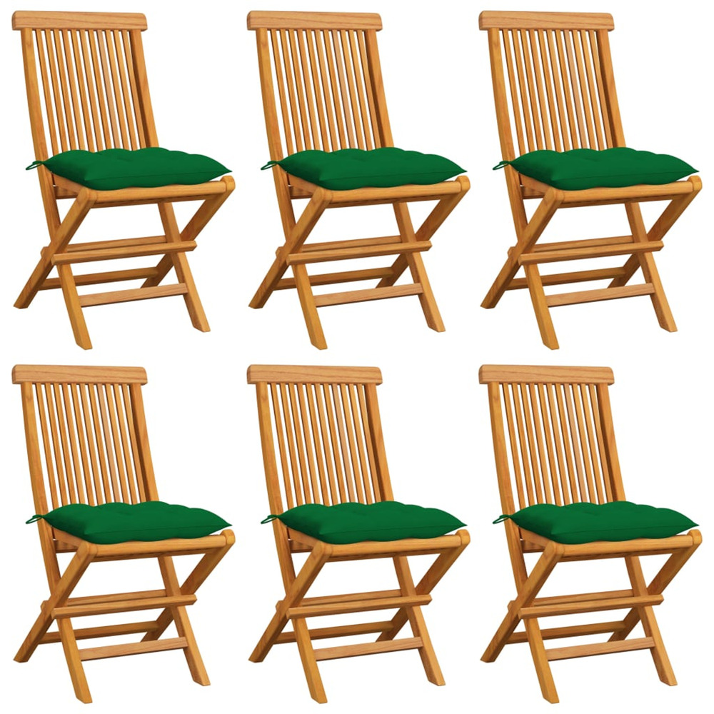 Chaises de jardin et coussins vert lot de 6 bois de teck massif