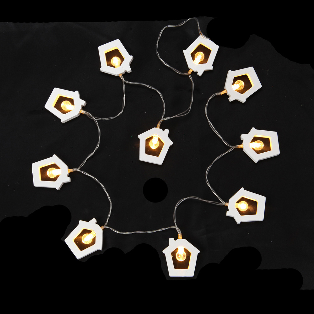 Guirlande lumineuse interieure 8 maisons en bois a led