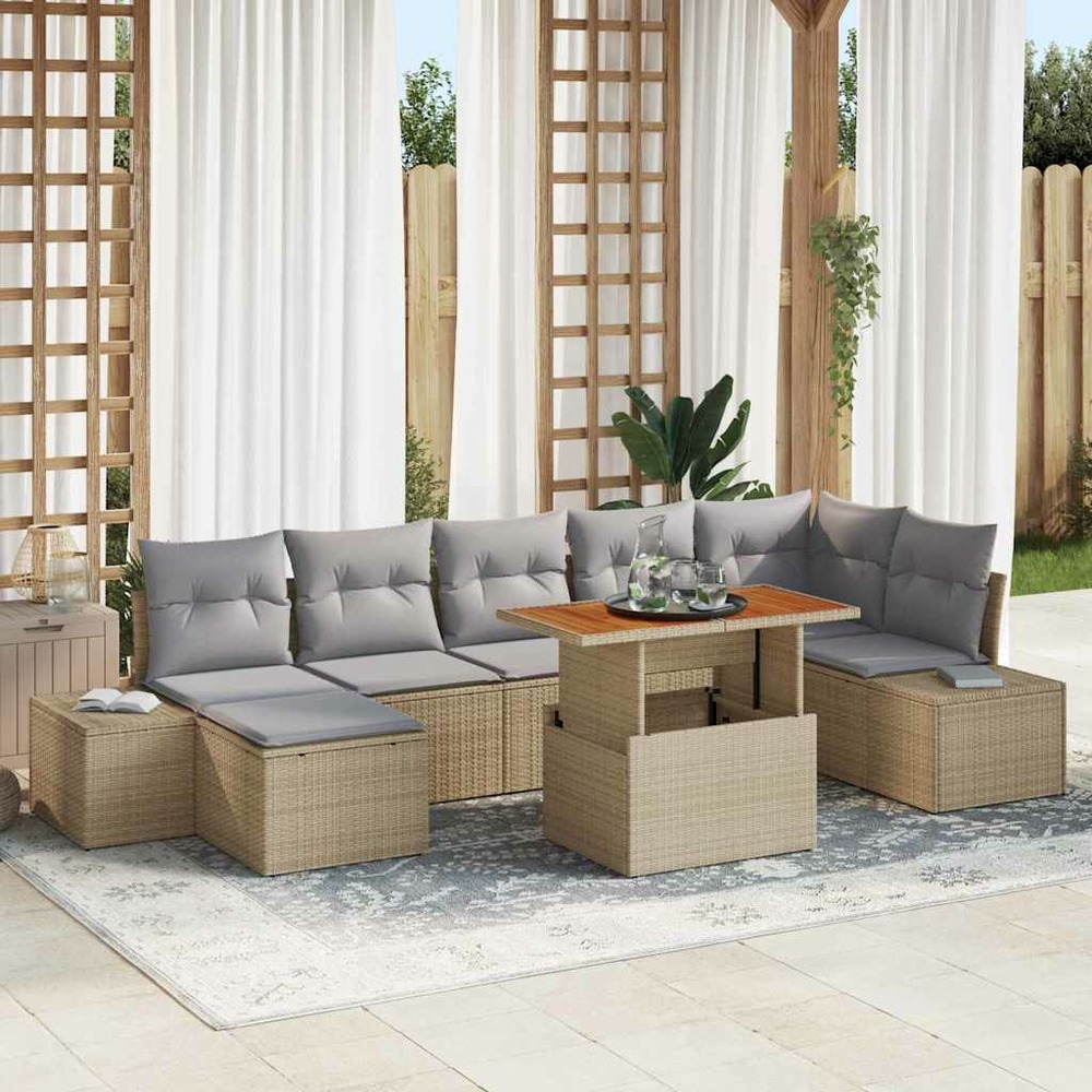 Ensemble de canapé de jardin 8 pcs beige poly rotin