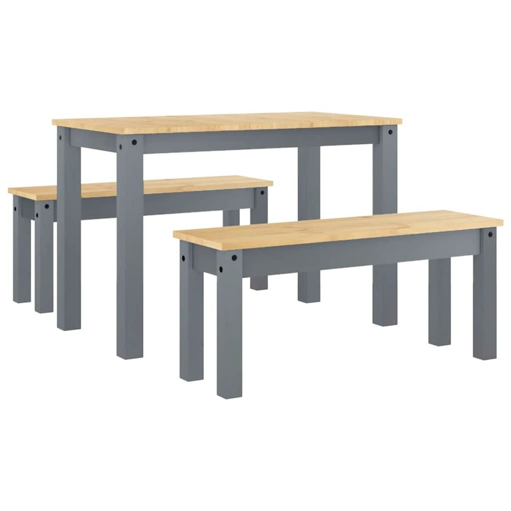 Ensemble à manger panama 3 pcs gris bois de pin massif