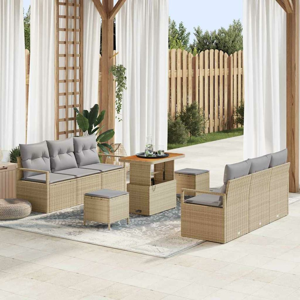 Ensemble de canapé de jardin 9 pcs beige poly rotin