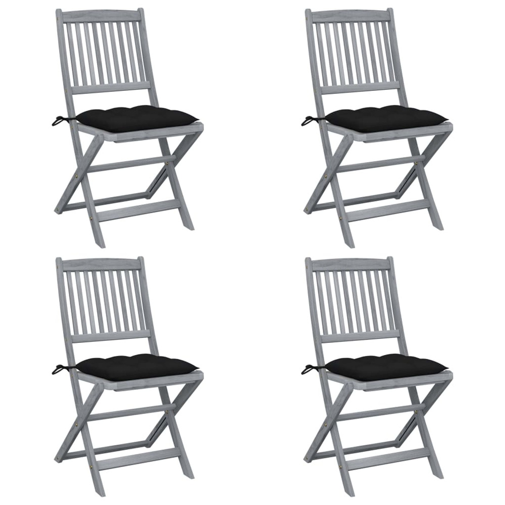 Chaises pliables d'extérieur lot de 4 et coussins bois d'acacia
