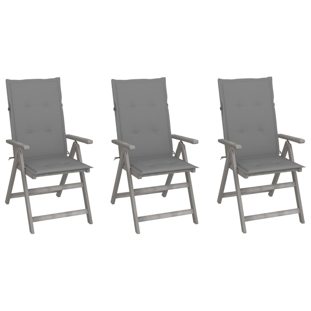 Chaises inclinables de jardin lot de 3 et coussins bois acacia