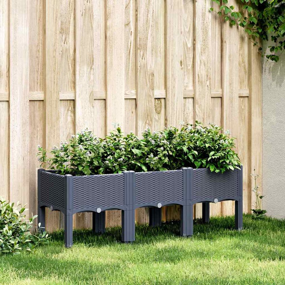 Grand bac à fleurs sur pieds pp pour jardin terrasse 120x40x42 cm bleu gris