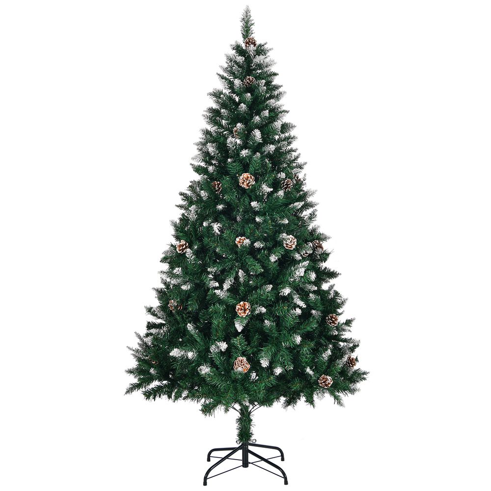 Sapin de noël vert enneigé 5ft 150cm 420 branches pvc avec pommes de pin