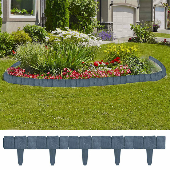 Clôture de jardin/pelouse plastique aspect de pierre 41 pcs 10m