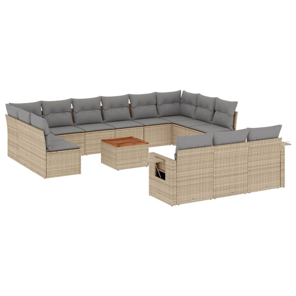 Salon de jardin avec coussins 14 pcs beige résine tressée