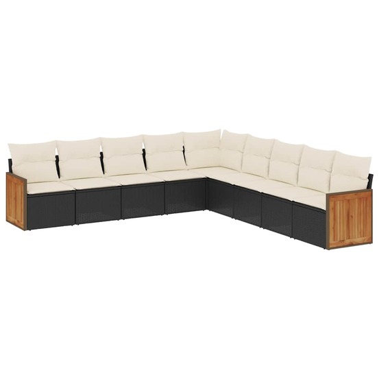 Salon de jardin 9 pcs avec coussins noir résine tressée