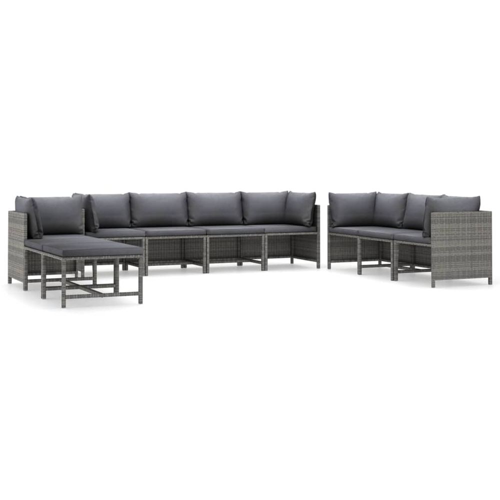 Salon de jardin 10 pcs avec coussins résine tressée gris