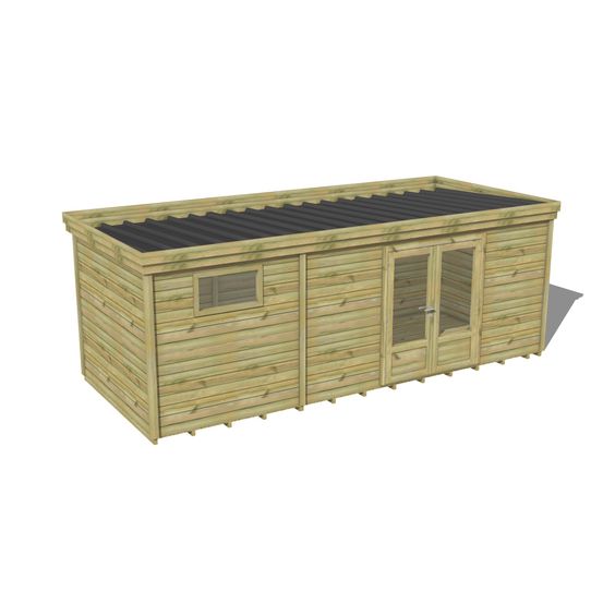 Abri de jardin bois pin traité autoclave 27mm - 6,395x2,64m / 17m2 - bac acier - plancher bois