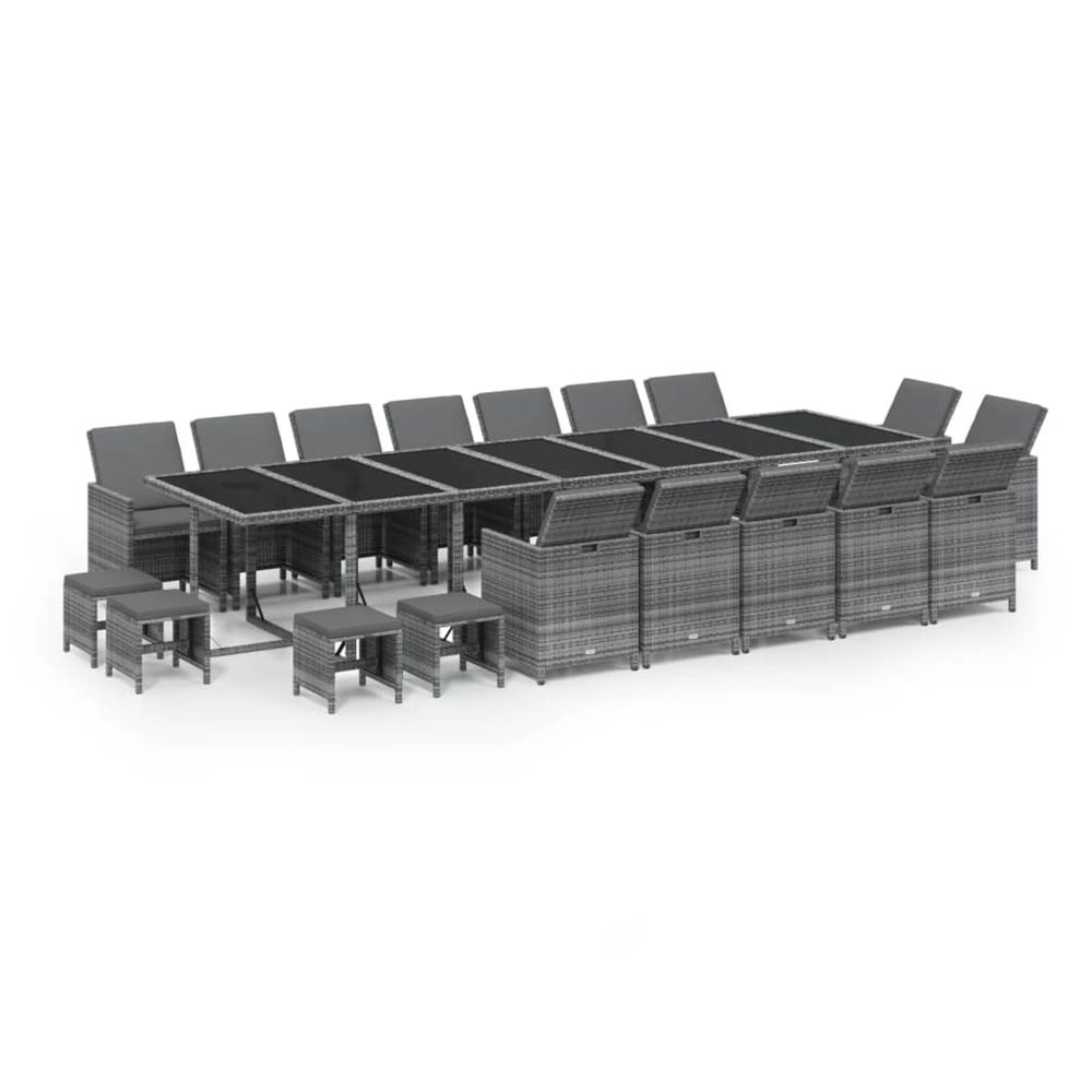 Ensemble à manger de jardin coussins 19 pcs résine tressée gris
