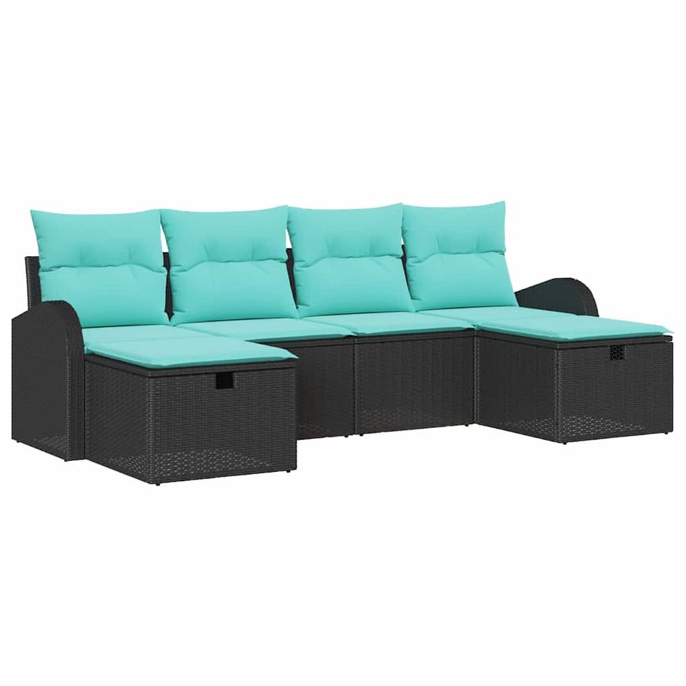 Ensemble de canapé de jardin 6 pc noir polyrotin