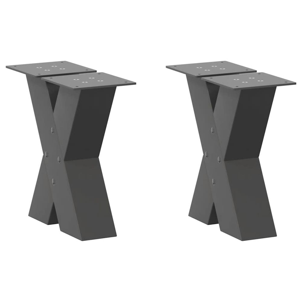 Pieds de table basse en forme de x, 2 pièces, anthracite, 30 x (30-31) cm, acier