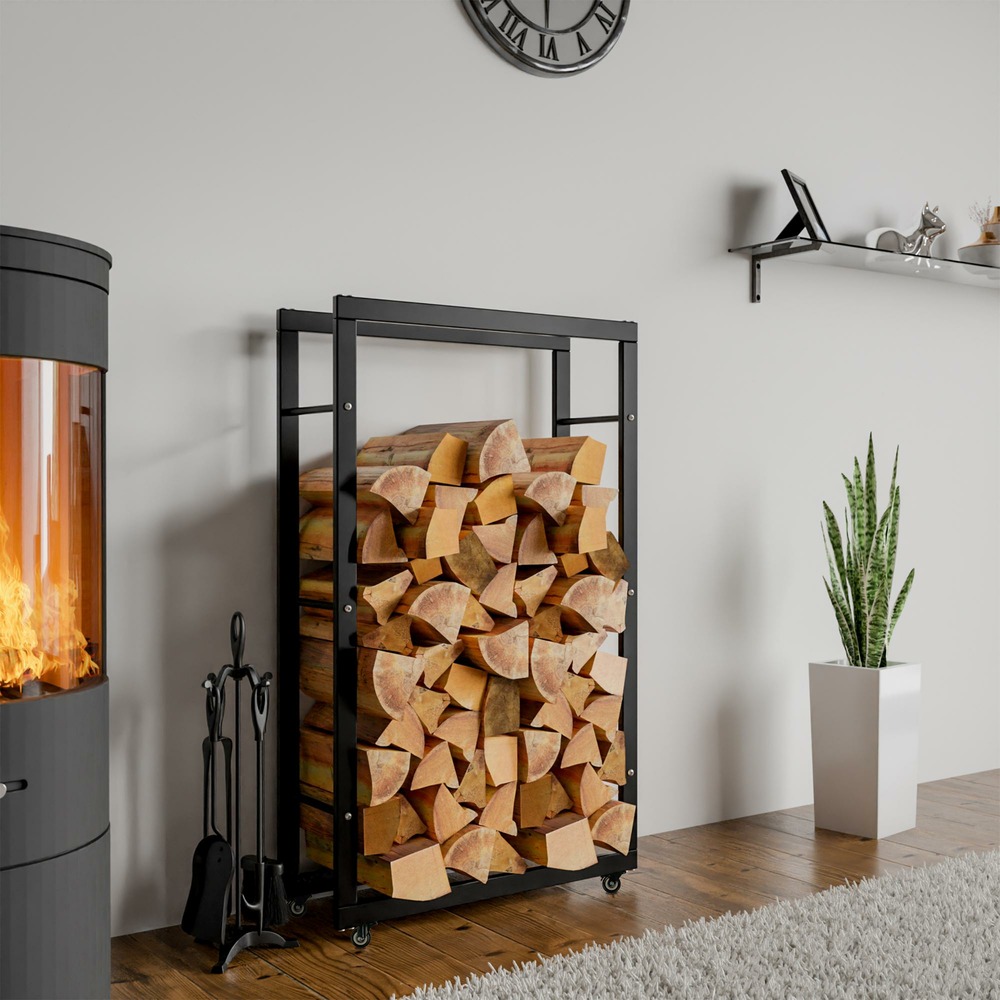 Support à bois keri avec roulettes 25x60x125