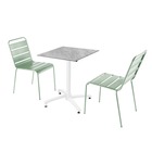Ensemble table de terrasse stratifié marbre et 2 chaises vert sauge