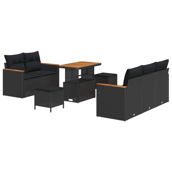 Ensemble de canapé de jardin 8 pcs noir polyrotin