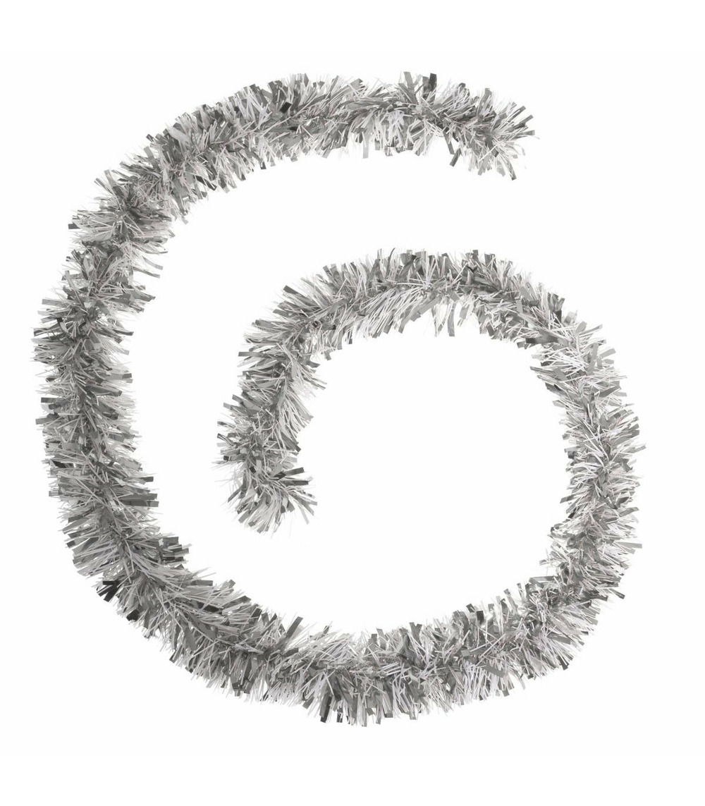 Guirlande de noël large 10 cm argent et blanc longueur 2 mètres