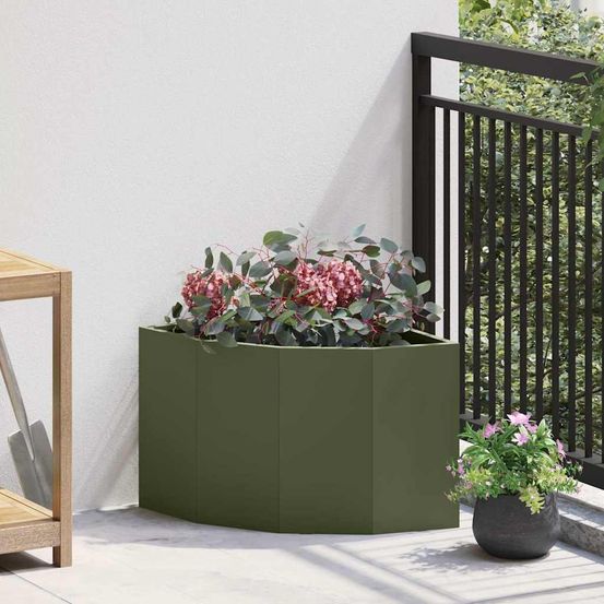 Jardinière d'angle en acier pour plantes pour jardin terrasse balcon vert olive 45x45x35 cm