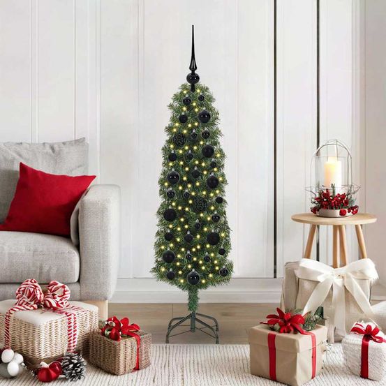 Sapin de noël lumineux 120 cm vert, idéal appartement, avec guirlande led et décorations