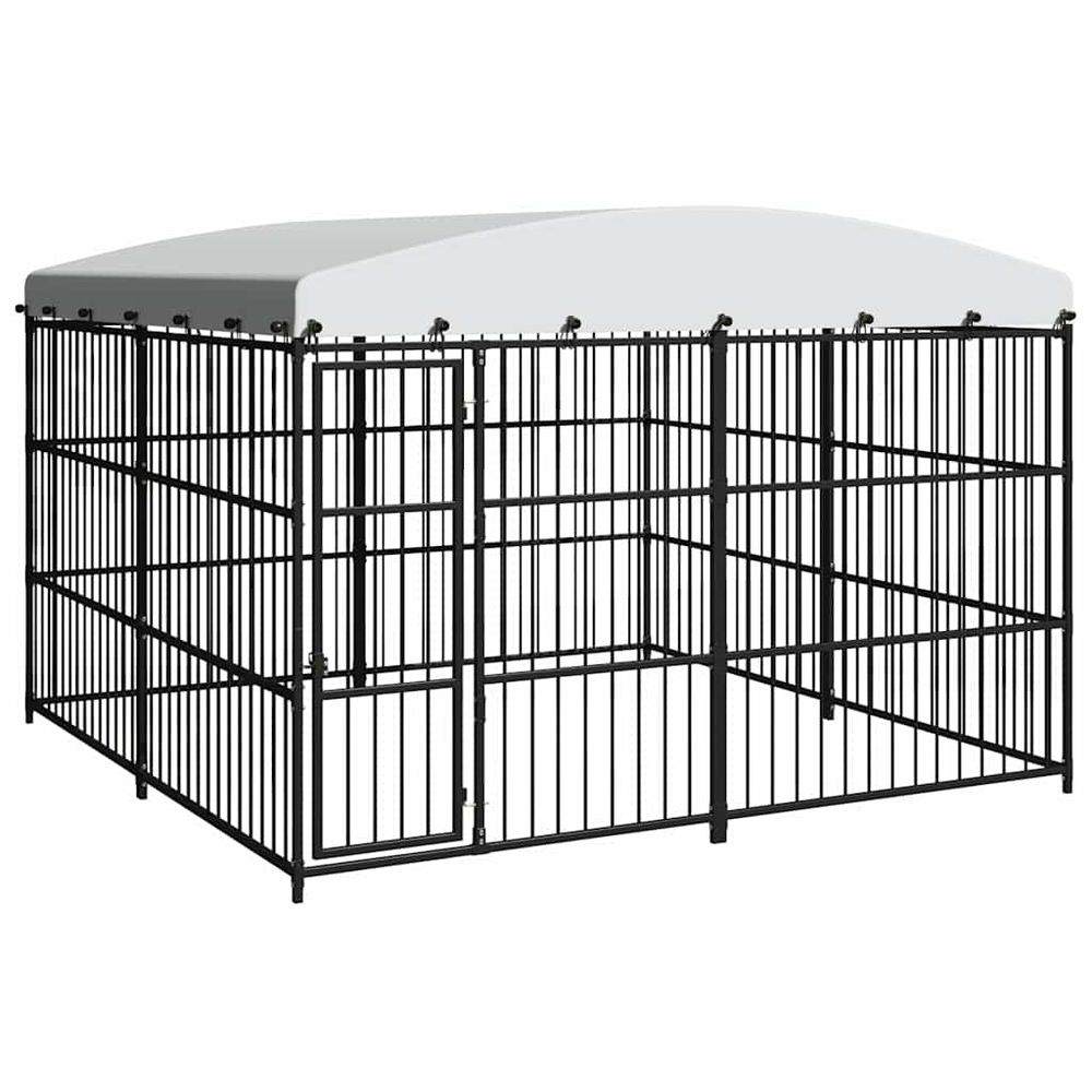 Chenil extérieur 3x3m avec toit pour chien en acier protection intempéries noir