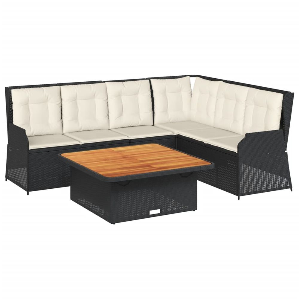 Salon de jardin 5 pcs avec coussins noir résine tressée