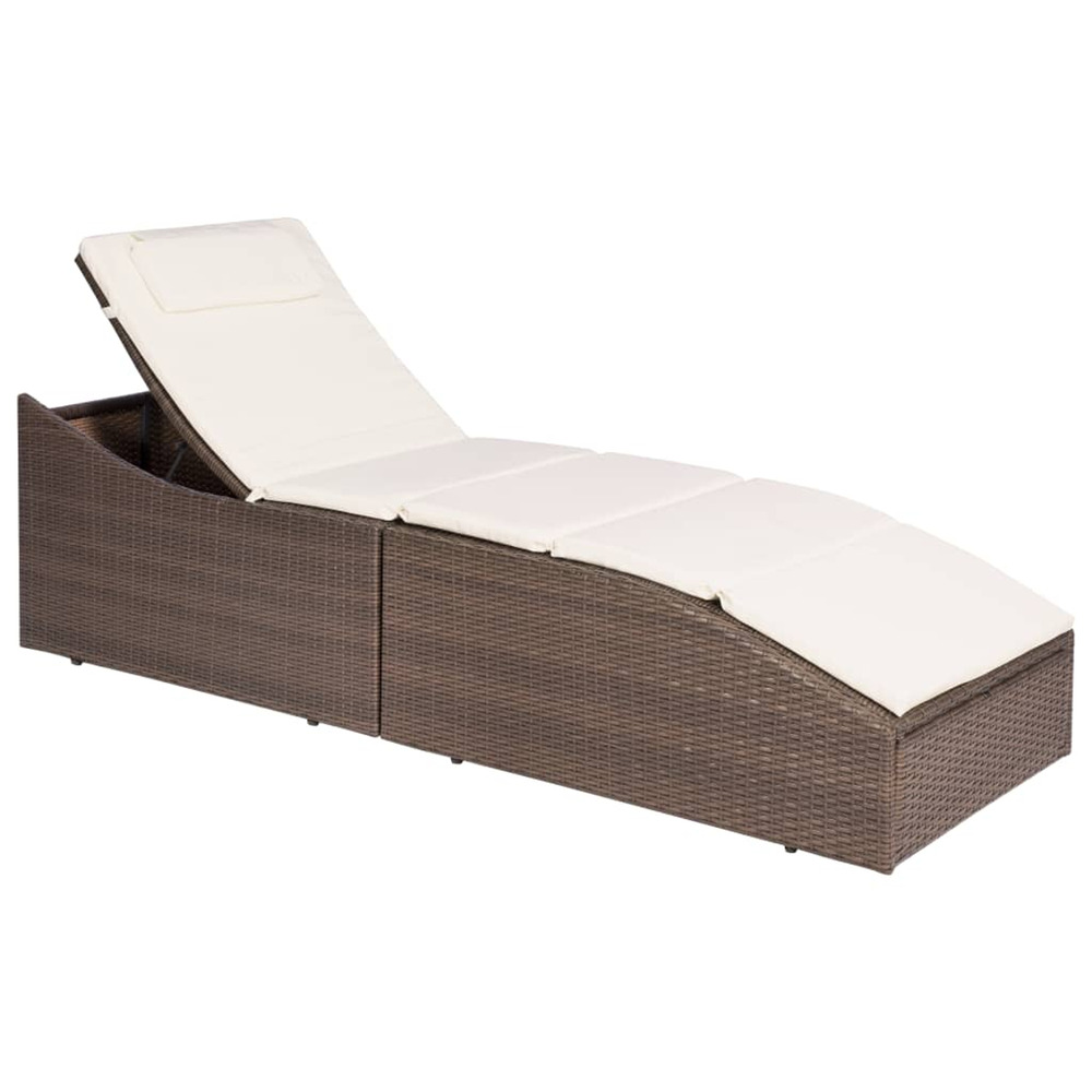 Chaise longue avec coussin résine tressée marron bain de soleil