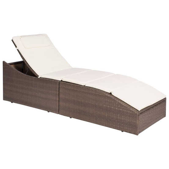 Chaise longue avec coussin résine tressée marron bain de soleil