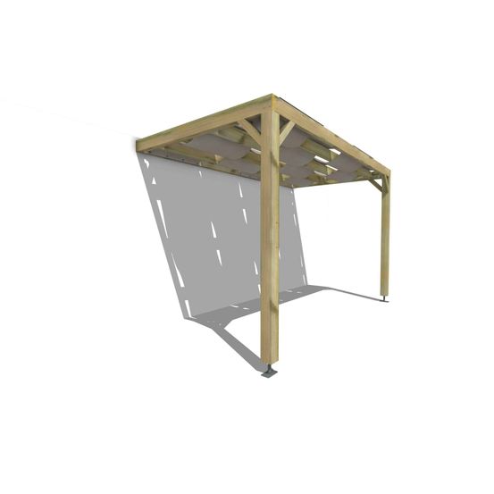 Pergola bois • 4m x 2m • adossée • sens largeur • voilage semi-transparent inclus • livraison comprise